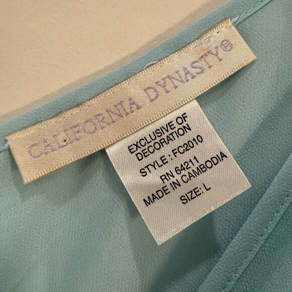 VTG California Dynasty Chemise Slip Dress Size Large Blue Floral Embroidery - Picture 8 of 14